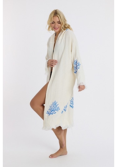 Mulberry Muslin Peştemal Bornoz Banyo Ve Plaj Elbisesi Mavi