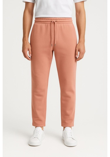 Erkek Düz Paça 3 İplik Şardonlu Rahat Kesim Premium Kumaş Eşofman Altı Somon