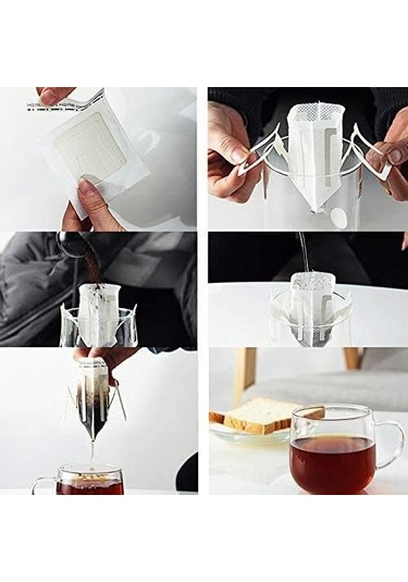 Teltree 50 Adet Taşınabilir Kulplere Asılı Kahve Filtre Çantası - Tek Kullandım Pp Nonwoven - 74x90mm - Ev/ofis/dışarıda Kullanım Beyaz