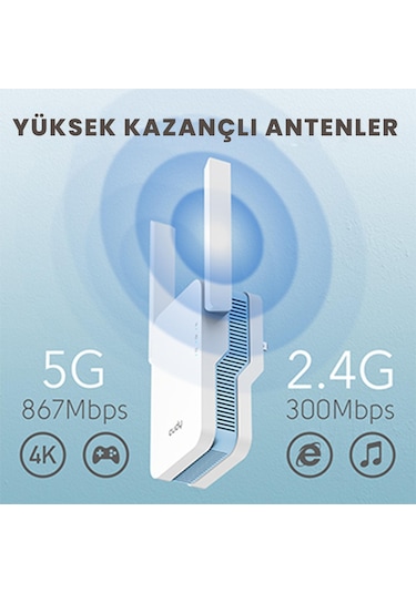 Cudy RE1200 5 GHz 867 Mbps 2.4 GHz 300 Mbps Kablosuz Router
