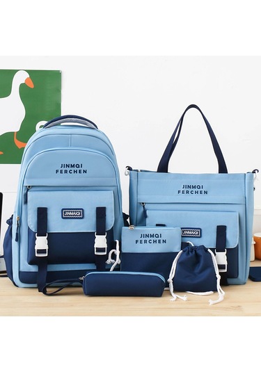 Suntek Okul Çantaları Set Tuval Sırt Çantası Kalem Çanta MAvi