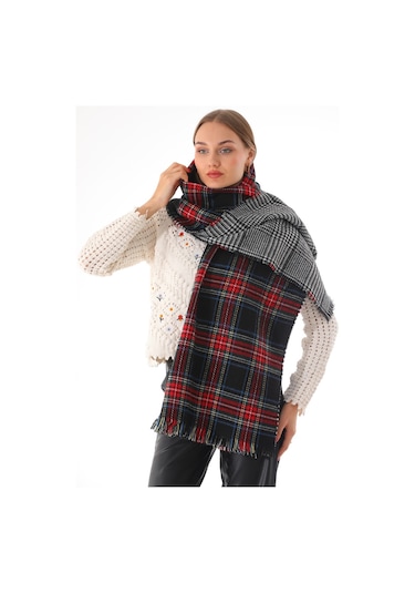 Çift Taraflı Yumuşak Dokulu Siyah Iskoç Şal Atkı Siyah