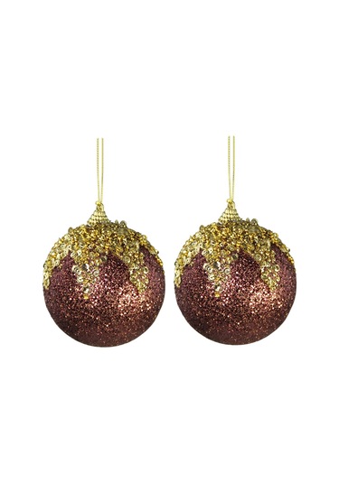 Yılbaşı Süsü Altın Pullu 2'li Top Bordo 10 Cm