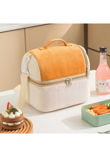 Flanel Tost Çantası Çift Katmanlı İzolasyon Öğle Yemeği Saklama Çantası Omuz Çantası Turuncu Portakal