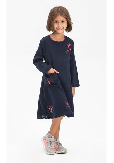 Uzun Kol Şile Bezi Burçak Çocuk Elbise Lacivert Lcvt