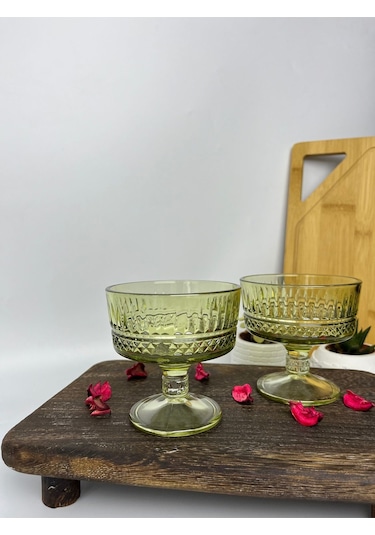 Paşabahçe Elysia Ayaklı Kesme Kristal Dondurmalık Tatlı Sunum 6'lı Kase Seti 51749 Yeşil 250 Cc Şeffaf