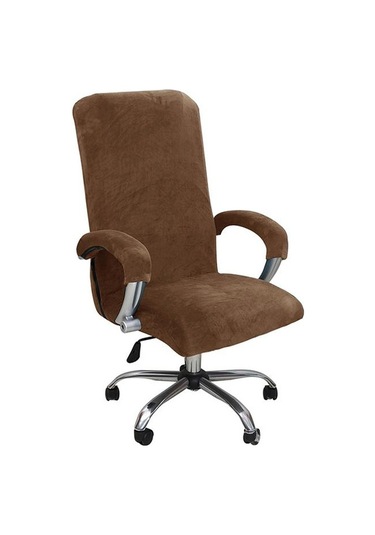 Açık Kahverengi 1 Takım Kadife Elastik Sandalye Kapak Kalınlaşmış Çıkarılabilir Xlwith Armrest