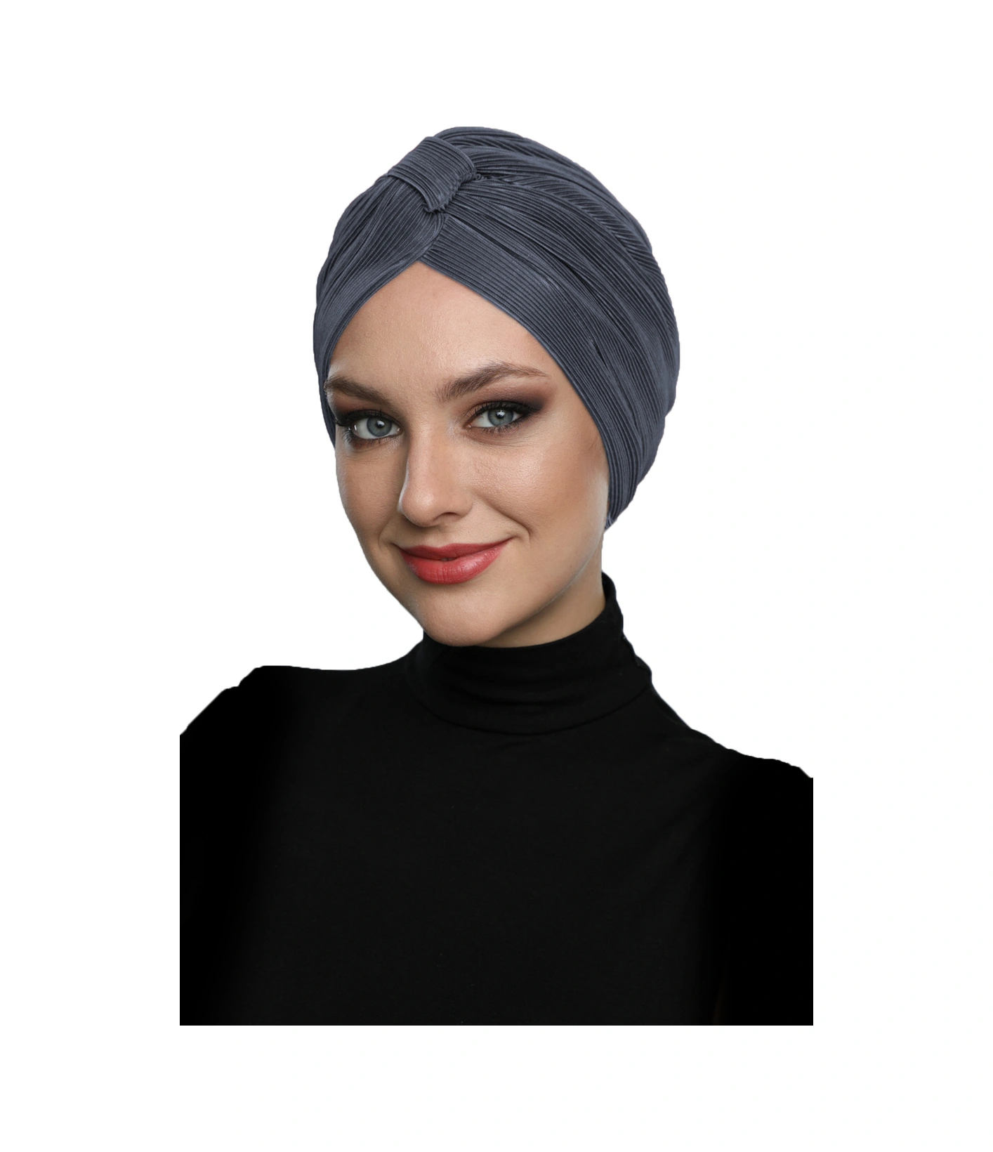 Çapraz Plise Bantlı Astarlı Koyu Gri Hazır Türban Tesettür Havuz Bonesi Koyu Gri