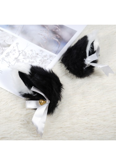 Mufunye Sevimli Tilki Kulaklı Saç Aksesuarı: 2 Farklı Kullanım İmkanı İle Bant Ve Toka Seti, Siyah-beyaz Renk Seçeneği