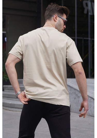 Madmext Bej Bisiklet Yaka Cep Detaylı Tişört 6091-bej Bej