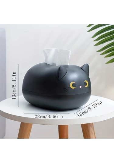 Fochsia Siyah Sevimli Kedi Desenli Mendil Kutusu, Ev Dekorasyonu Ve Organizasyonu Siyah