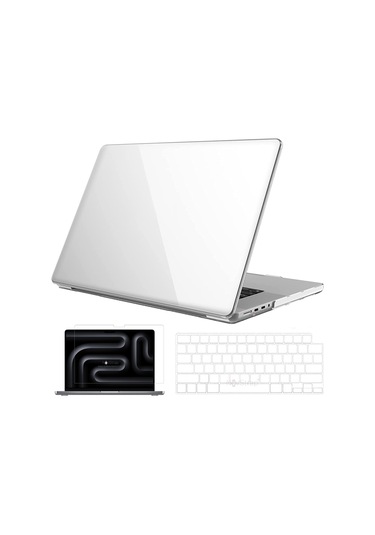 Novstrap  Macbook Pro 16 İnç M3 A2991 İle Uyumlu Parlak Kılıf + Şeffaf Klavye Kılıfı + Film Karışık Çok Renkli
