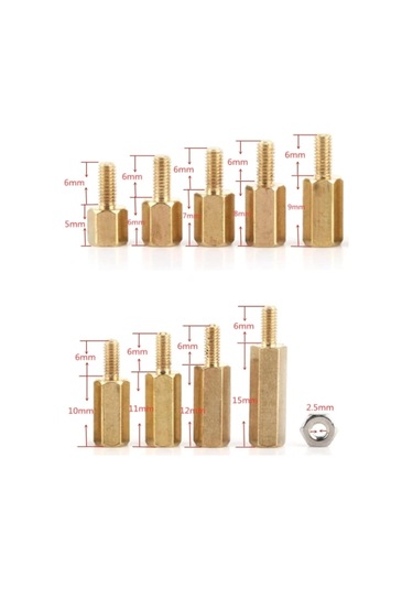 360pcs Hex Pirinç Standoff M2.5 Erkek-female Dişli Ara Ara Standoff Anakartı Vidalı Fındık Sütunu
