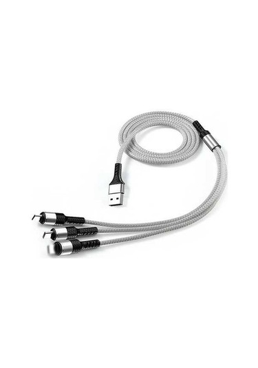 Sandwich 1.2m Gümüş 3'lü Usb Şarj Kablosu Lightning/type-c/micro Usb Uyumlu 3a Hızlı Şarj