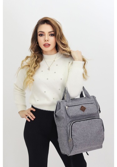 Termal Bölmeli Gri Anne Bebek Sırt Çantası Geniş Hacimli Bebek Bakım Çantası Bebek Arabası Uyumlu Gri