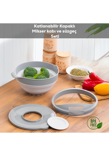 Porsima S-00113 Katlanabilir Süzgeç Mikser Karıştırma Kabı Seti