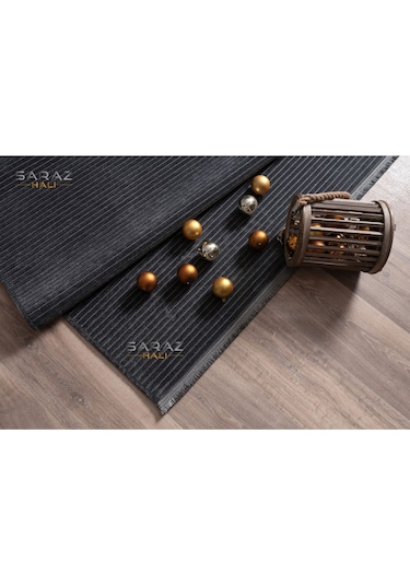 Saraz Halı Dizayn Şönil Dokuma Kayma Yapmaz Makinede Yıkanabilir Leke Tutmaz Kesme Bohem Kilim Antrasit Antrasit