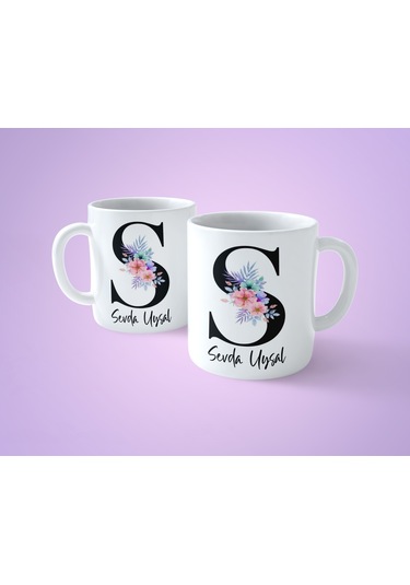 Çiçekli S Harfli İsimli Baskılı Kupa Bardak