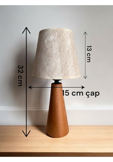 Bohem Ahşap Ayaklı Konik Abajur - Beyaz Beyaz