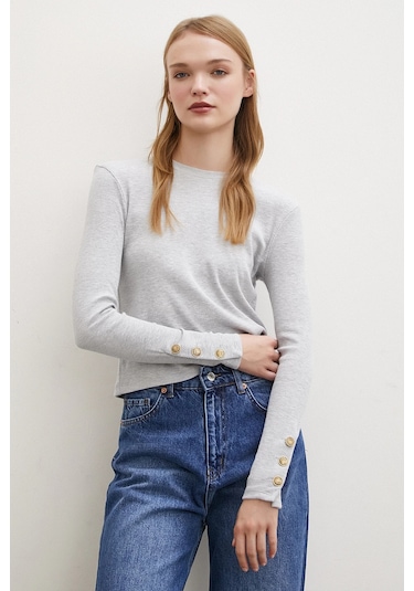 Kolu Düğmeli Bluz Gri Gri