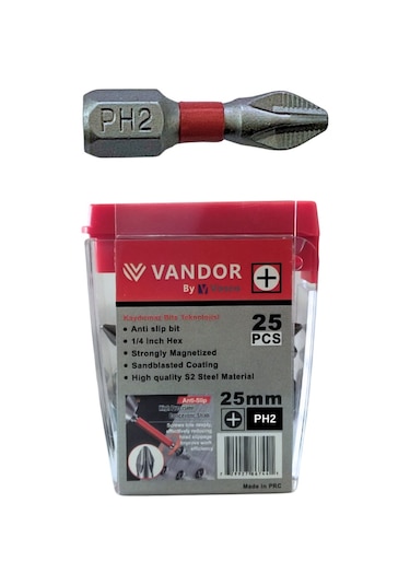 Vandor Anti Slip Bit Kaydırmaz Bits S2 Yüksek Kalite Çelik Ph2 25 - 729927867458