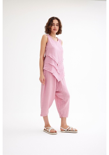 Pamuk Müslin Üçgen Bluz - Şık Ve Rahat Yaz Tasarımı Pudra