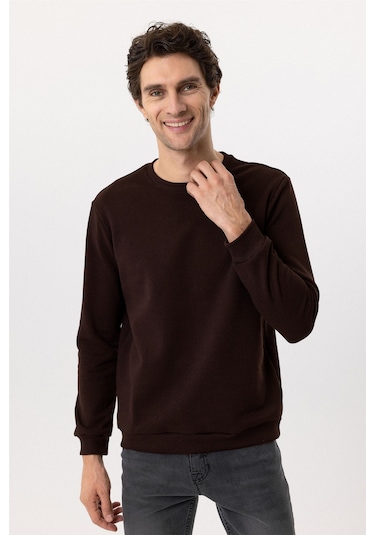 Süvari Oversize Kalıp O Yaka 3 İplik Yumuşak Dokulu Sweat Kahverengi