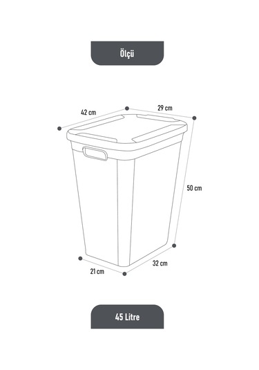 İronika Slim Kapaklı Dekoratif Kirli Çamaşır Sepeti 45 Litre - Gri Gri