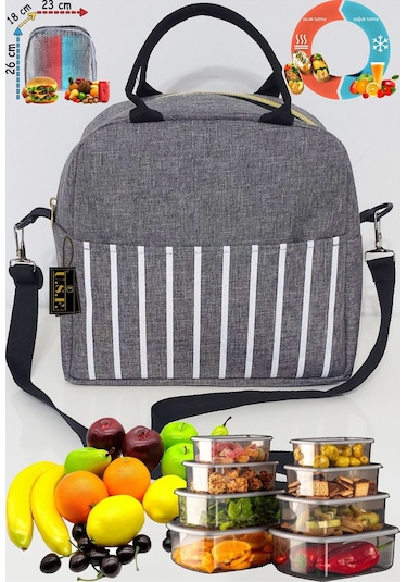 Anne Bebek Çocuk İçin Isı Yalıtımlı Termal Termoslu Yemek, Mama, Beslenme, Gıda Çantası Gri