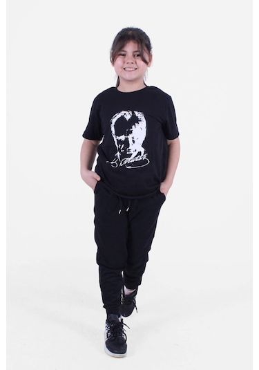 Fyk Kids Atatürk-ımza-bayrak Baskılı Unisex Takım Siyah