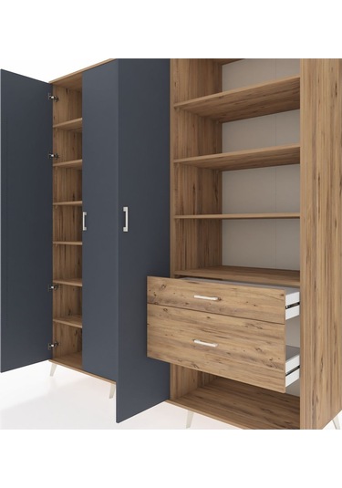 Kronos Dolap 16 Raflı 2 Çekmeceli 3 Kapaklı 220x59x243 Çam-antrasit/çam Antrasıt/atlas Çam