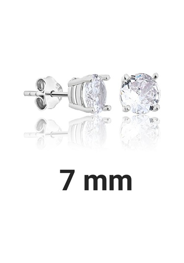 925 ayar Gümüş Rodyum kaplama 7 mm Tektaş küpe