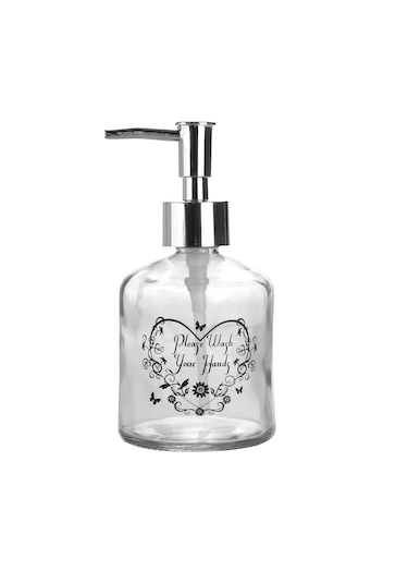 Cam Sıvı Sabunluk,kalpli Model 300ml Banyo Seti 7,6x15,5cm