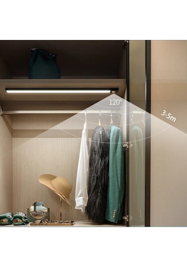 Siyah Gece Lambası Led Işık Dolap Altı Işığı Hareket Sensörü Dolap Işığı Usb Şarj Edilebilir Mutfak Aydınlatma Lambası Dolap Lambası 10cmx2pcs Siyah