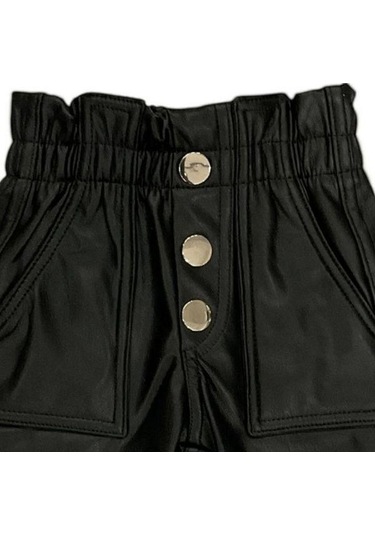 Kız Çocuk Deri Şardonlu Tayt Pantolon-15044 Siyah