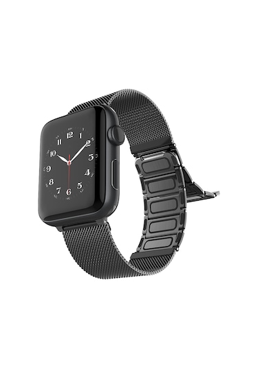 Watch 7 45mm Uyumlu Magnetik Metal Hasır Kordon Raptic Classic Plus Serisi Siyah