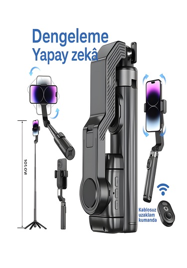 Uzaktan Kumandalı 101cm Led Işıklı Al Tripod Yapay Zeka Destekli Titreşim Engelli Gimbal