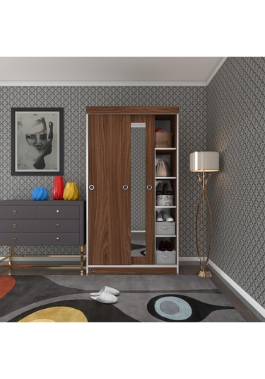 Kenzlife Gardırop Sürgülü Kapaklı Kapılı 100 Papatya Cvz Aynalı Gardolap Dolap