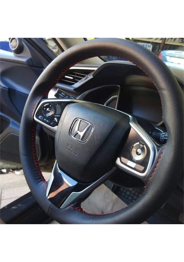 Direksiyon Kılıfı Deri Dikişli Yumuşak Kokusuz Dikmeli Düz - Kırmızı