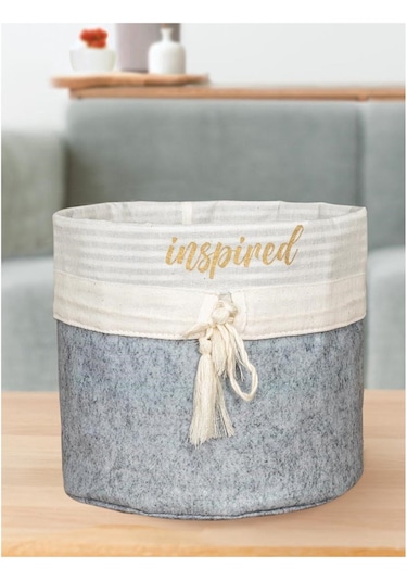 Keçe Yuvarlak Sepet Çok Amaçlı Düzenleyici Sepet Organizer Kutu Mega Boy - Gri