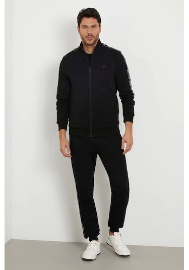 Guess Erkek Siyah Dik Yaka Zip Ceket