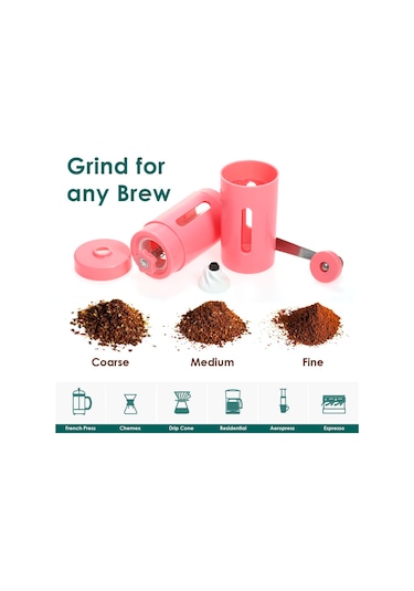 Ruicoo El İle Ayarlanabilir Kahve Değirmeni - Taşınabilir Seramik Konik Bıçaklı, İnce-orta-kalın Öğütme Pembe