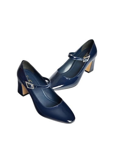 Fox Shoes V250670708 Lacivert Rugan Kalın Topuklu Kadın Ayakkabı Lacivert