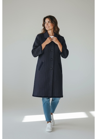 Kadın Önü Düğmeli Cepli Yakalı Kalın Triko Hırka Lacivert