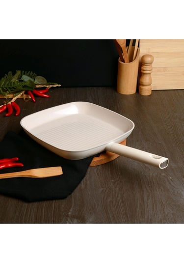 Belarıva 28 Cm Beyaz Sılıkon Saplı Izgara Tava Beyaz