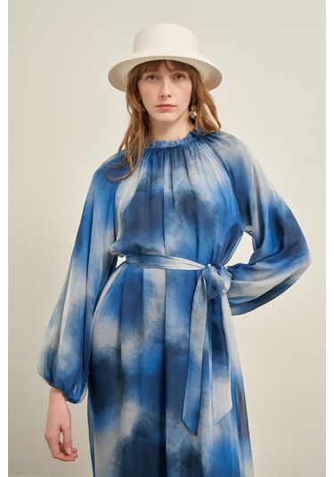 Ftz İpek Saten Elbise İndigo 31039 Indigo