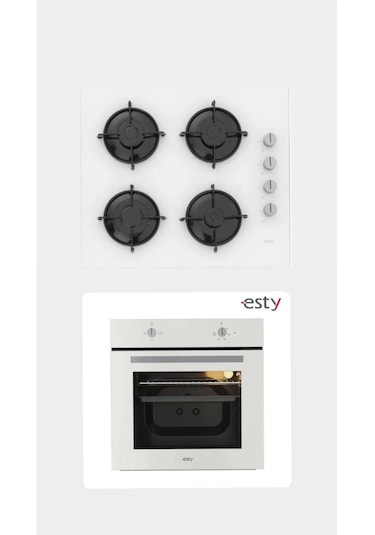 Esty ACO5335W01 - AEF6601W04 Beyaz Cam Ankastre Set