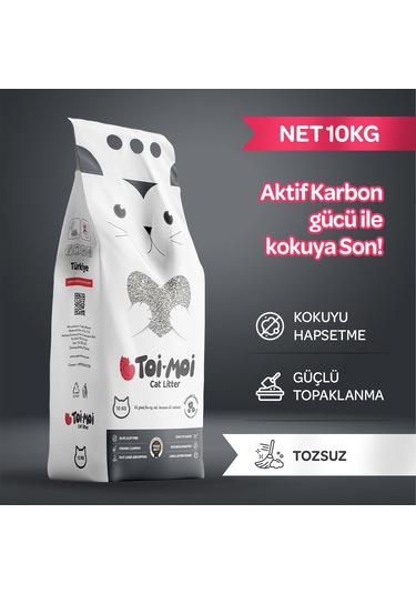 Toi Moi Aktif Karbonlu İnce Taneli Topaklanan Bentonit Kedi Kumu 10 Lt