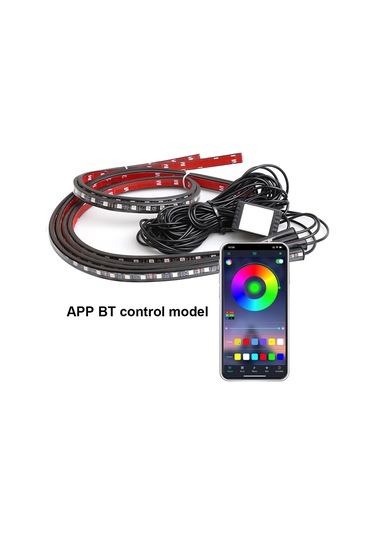 Geeksen Uygulama Kontrollü Akıllı Renk Değiştiren Araç Altı Led Şerit 4'lü Set Tüp Işık Çok Renkli