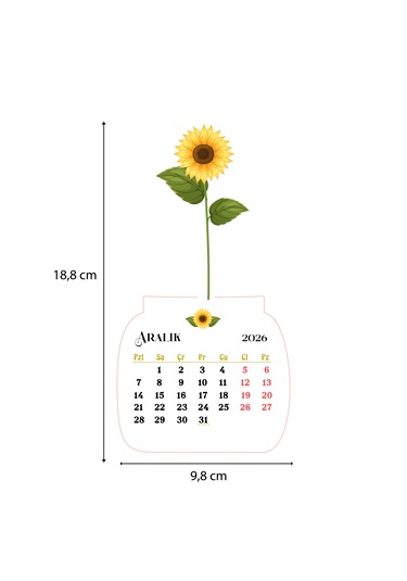 Yunus Copy 2026 Ayçiçeği Takvimi Ahşap Ayaklı Ayçiçeği Temalı Özel Tasarım Takvim